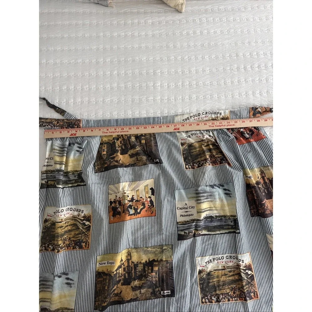 Women's Handmade Waist Apron Vintage City Ticking Print Long